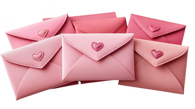 Pink Envelopes With Heart Embellishments On Transparent Background