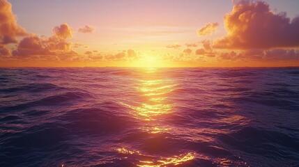 Vibrant Sunset Reflects on Open Ocean Waters Under Cloudy Sky