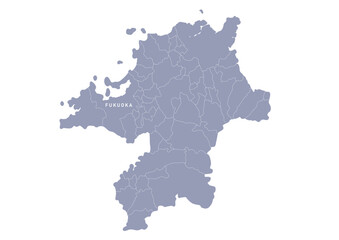 グレー色の日本地図,   福岡県の行政区分付き地図, Gray map of Japan, Fukuoka prefecture
