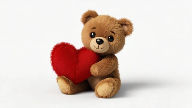 loop animation of cute fluffy teddy bear holding heart shape pillow.ai 