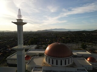 Sungai Petani, Kedah, Malaysia – July 14, 2025 - Aerial morning view of mosque located in Bandar...