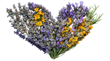 Heart Shaped Lavender With Yellow Flowers Transparent Background