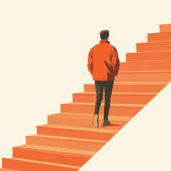 Man walking on a stairway, vector style simple color