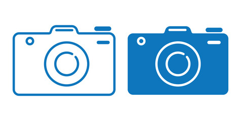 Camera icon set blue color icon. Camera capture sign and symbol. Take a picture Vector illustration isolated on white background. Variety camera Design icon. 