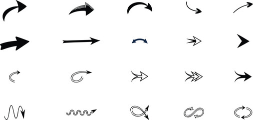 Naklejka premium Hand Drawn Arrow Vector Icons – Black and White Directional Symbol Collection