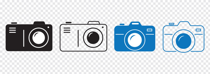 Camera icon set blue color icon. Camera capture sign and symbol. Take a picture Vector illustration isolated on white background. Variety camera Design icon. 