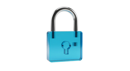 Isolated Cyan Padlock with Metallic Shackle on Transparent Background