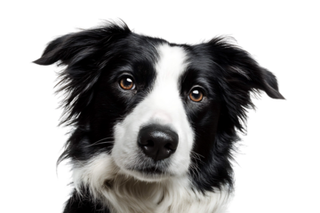 Focused Border Collie Dog Portrait Isolated on White Background for Pet Branding or Adoption Ads