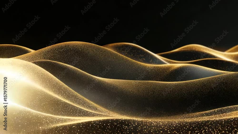 Sticker golden glowing wave particles create smooth flowing abstract landscape with sparkling light effects 