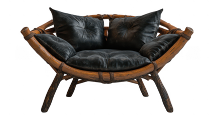 Unique Wooden Frame Comfortable Black Leather Chair