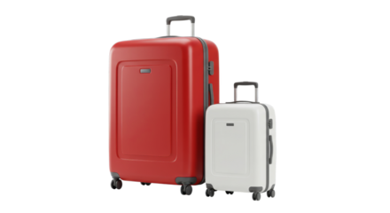 Red and White Luggage Set Ready for Travel on Transparent Background