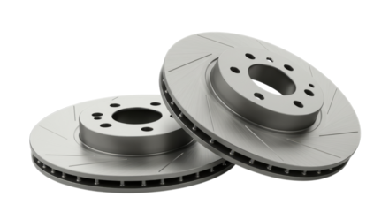 Silver Metal Brake Discs on Transparent Background Automotive Part