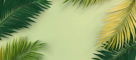 A minimalist light-toned background with palm leaves, suitable for brochures of travel agencies, hotels or resorts, and as a backdrop for summer party events.
