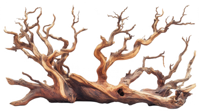 Intricately Twisted Driftwood On Transparent Background
