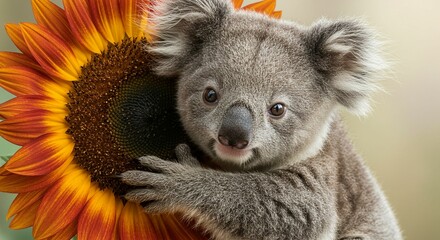 Fototapeta premium Koala and sunflower portrait