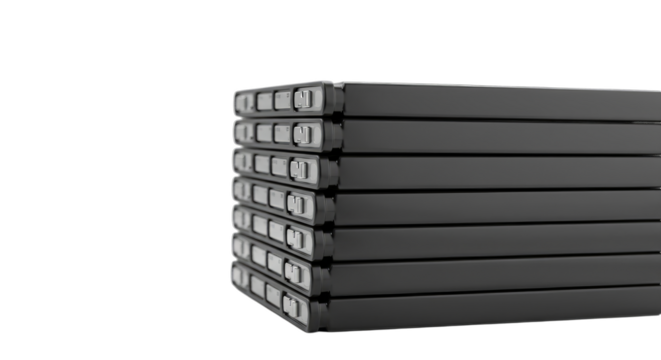 Stacked Gray Rectangle Objects in Studio Against Dark Backdrop