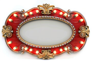 Ornate Red Frame with Lights and Jewel Accents - Vintage Sign Style Decoration