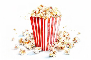 Popcorn overflowing from a striped container inviting and ready to enjoy