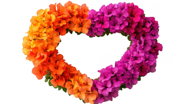 Heart Shape Made Of Orange And Pink Flowers - Powered by Adobe