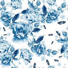 Watercolor pattern with peony flowers.