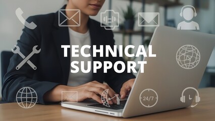 Technical support and customer service concept. Digital icon representing technical support, customer service, and 24-7 assistance. Business technology solutions for global support, service management