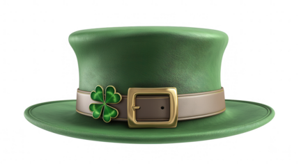 Green Leather Hat With Four Leaf Clover Decoration