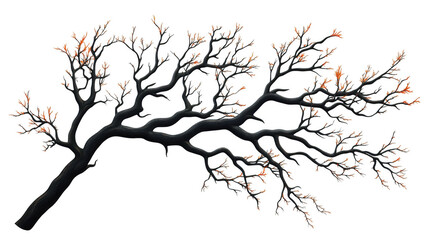 Obraz premium Dark Tree Branch With Orange Leaves Transparent Background