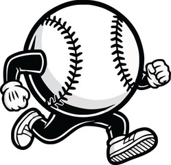 An animated baseball character is running with determined expression, showcasing movement.