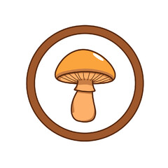 Cute cartoon mushroom in a brown circle isolated on white background