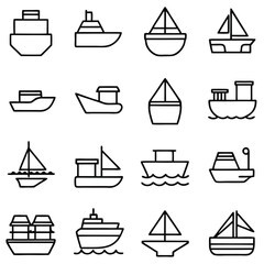 Various watercraft vessels in simple line art boat