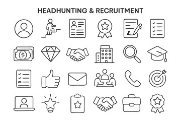 Headhunting and Recruitment Icons Vector Illustration for Human Resources and Business