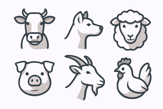 Vector Farm Animal Icons: Livestock and Poultry Illustrations for Graphic Design Projects