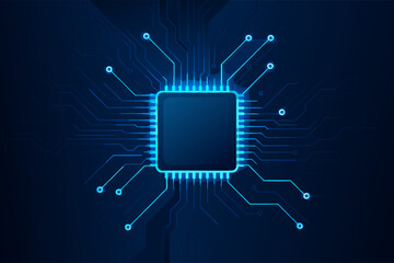 Futuristic Circuit Board Visualization: Digital Processor Graphics and Technology Concept
