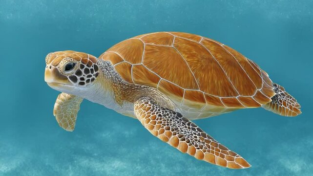 Sea Turtle Glide: A majestic sea turtle gracefully swims through clear turquoise water, its patterned shell reflecting the sunlight, capturing the essence of ocean life.