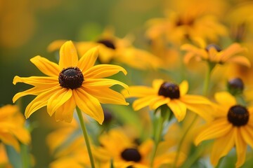 Vibrant yellow black eyed susan flowers field