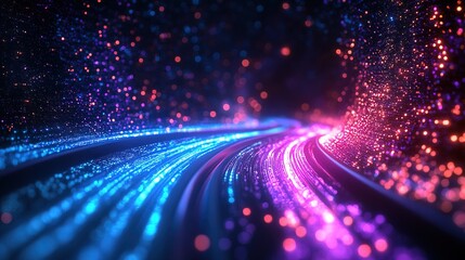 Ultra-fast digital connections, glowing fiber optic cables in a cyber world 
