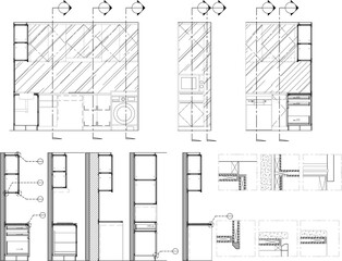 Kitchen Elevation Drawing with Wall Cabinet Section Detail - 2D Vector Design Blueprint