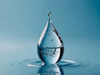 Water drop on a simple solid light blue background