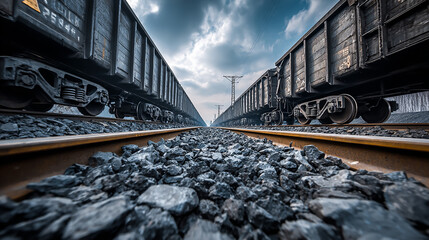 Obraz premium Coal Transport Trains – Low Angle View