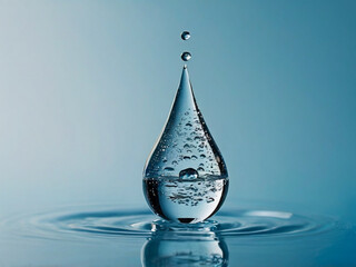 Water drop on a simple solid light blue background