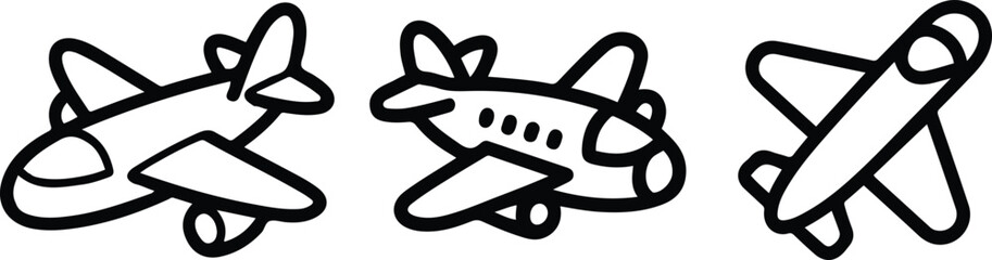 Airplane Icon Set. Vector Line Art of Passenger Jet and Aircraft Symbols.