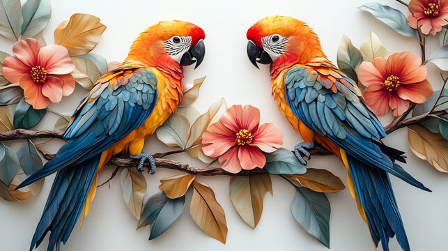 two parrots on a branch