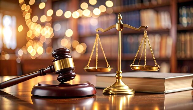 Law scales and gavel on a desk - Powered by Adobe