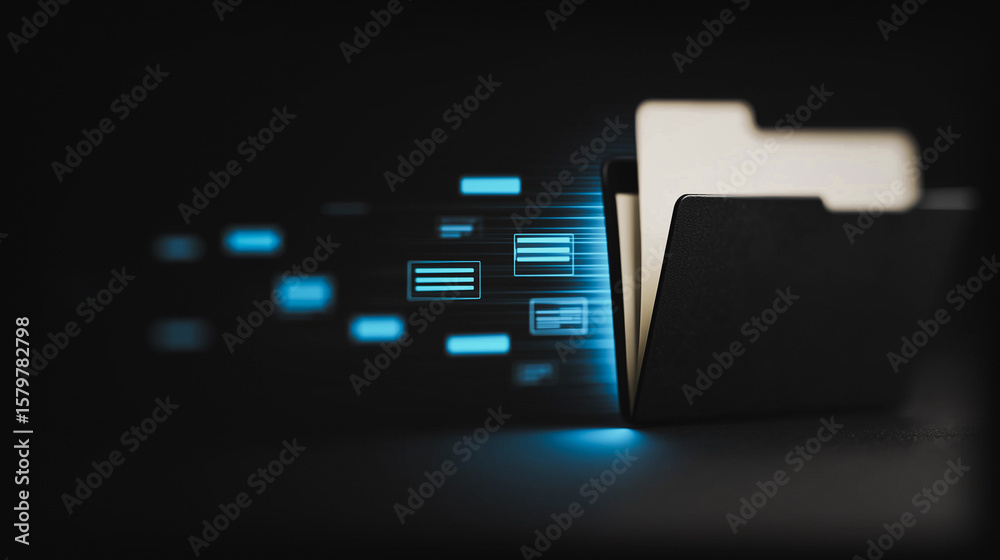 Wall mural digital data transfer: a futuristic image of a folder, symbolizing data flow, conveying a seamless a