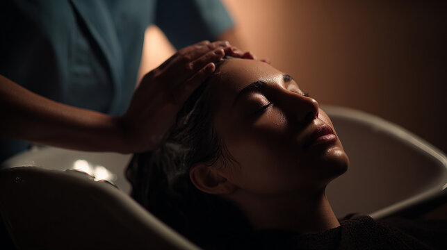 Relaxing Head Massage in a Spa Salon
