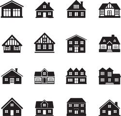 Fototapeta premium Classic House Silhouette VectorModern Home Design IllustrationCozy Family House IconSimple Residential House GraphicSuburban Home Silhouette Art