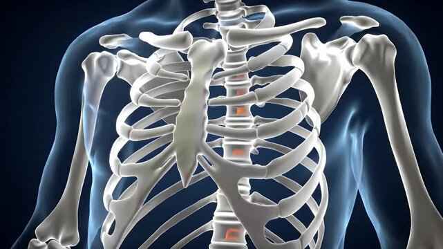Rib Cage Anatomy Chest Bone Structure with Dark Blue Background Medical Illustration