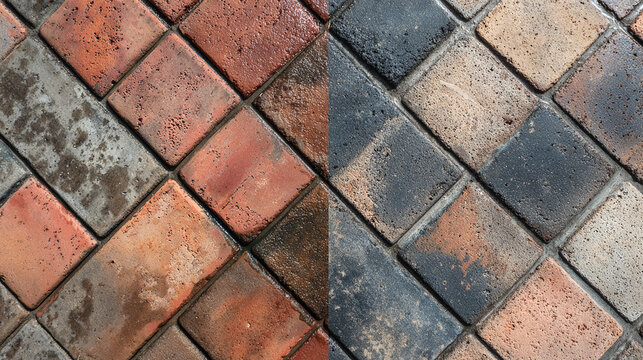 Comparison of Cleaned and Dirty Brick Paving Surface