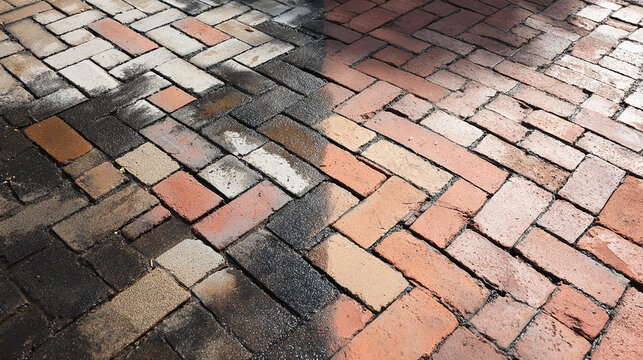 Comparison of Cleaned and Dirty Brick Paving Surface