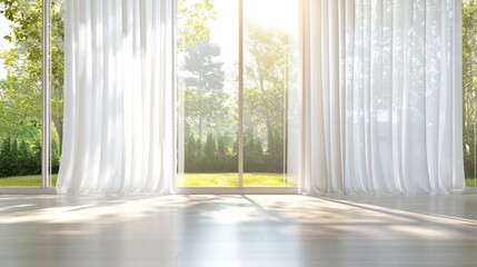 Tranquil Interior Sunlight Streaming Through Sheer Curtains